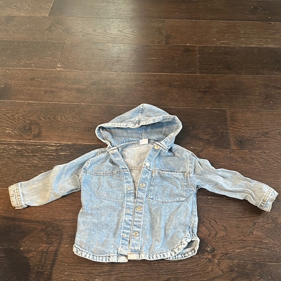 Hooded Zara kids jean shirt snap buttons size 3-4 - Picture 1 of 6